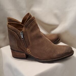 BORN Brown Suede Ankle Booties with Side Zip